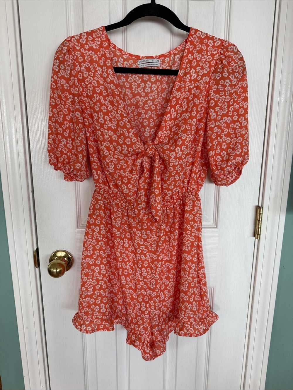 Urban Outfitters Coral Orange Floral Tie-Front Romper